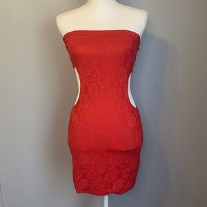 Poof Couture Red Lace Cut Out Mini Dress